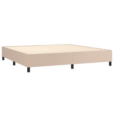 vidaXL Box spring postelja vzmetnico LED kapučino 200x200 cm um. usnje