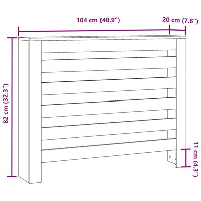 vidaXL Pokrov za radiator betonsko siv 104x20x82 cm inženirski les