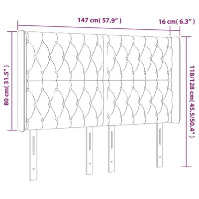 vidaXL LED posteljno vzglavje temno rjavo 147x16x118/128 cm blago