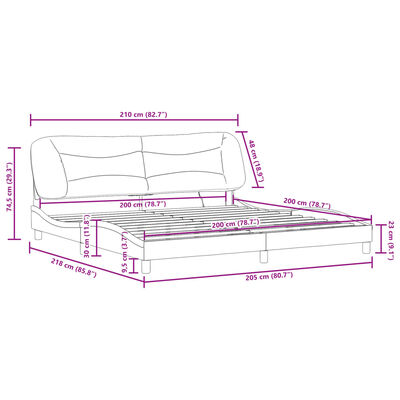 vidaXL Posteljni okvir z LED lučkami črn 200x200 cm tkanina