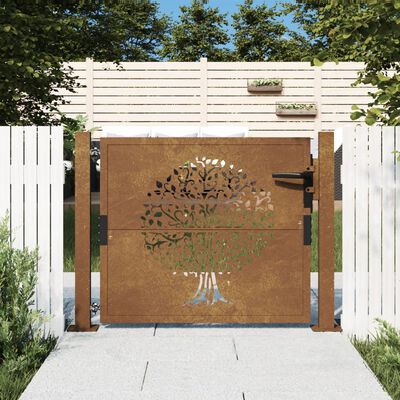 vidaXL Vrtna vrata 105x105 cm Corten jeklo dizajn drevesa