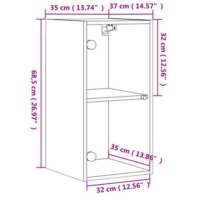 vidaXL Stenska omarica s steklenimi vrati bela 35x37x68,5 cm