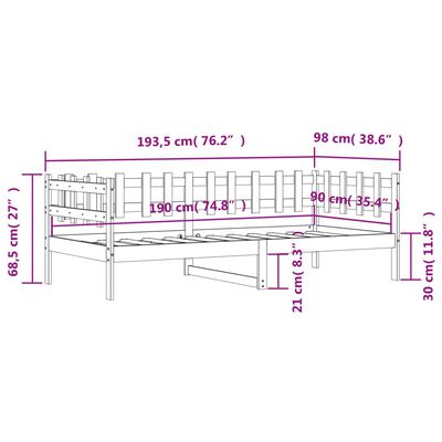 vidaXL Izvlečna postelja brez vzmetnice bela 90x190 cm trdna borovina