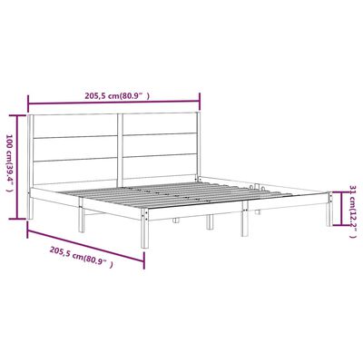 vidaXL Posteljni okvir črn iz trdne borovine 200x200 cm