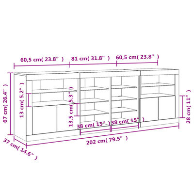 vidaXL Komoda z LED diodami bela 202x37x67 cm