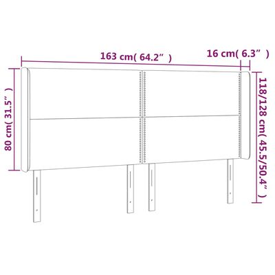 vidaXL Vzglavje z ušesi črno 163x16x118/128 cm žamet