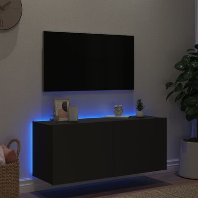 vidaXL Stenska TV omarica z LED lučkami črna 100x35x41 cm