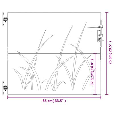 vidaXL Vrtna vrata 85x75 cm corten jeklo dizajn trave