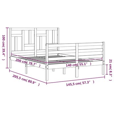 vidaXL Posteljni okvir z vzglavjem bel 140x200 cm trden les