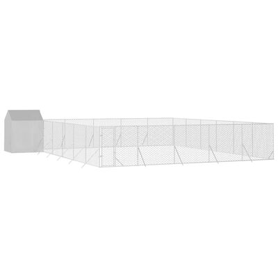 vidaXL Zunanja pasja ograda s streho srebrna 12x12x2,5 m pocink. jeklo