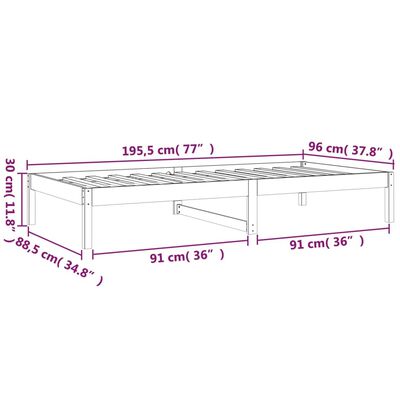 vidaXL Dnevna postelja siva 90x190 cm trdna borovina