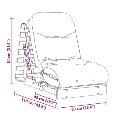 vidaXL Futon z ležiščem voščeno rjava 60x206x11 cm trdna borovina