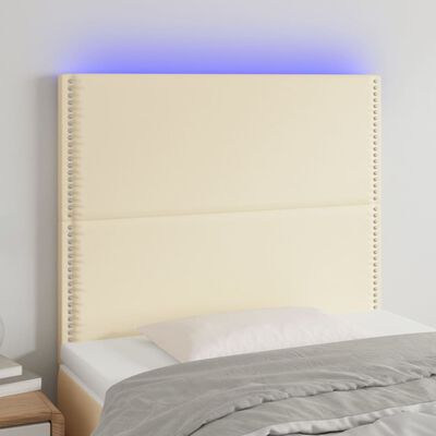 vidaXL LED posteljno vzglavje krem 100x5x118/128 cm umetno usnje