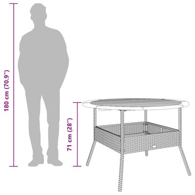 vidaXL Vrtna miza z leseno mizno ploščo bež Ø110x71 cm poli ratan