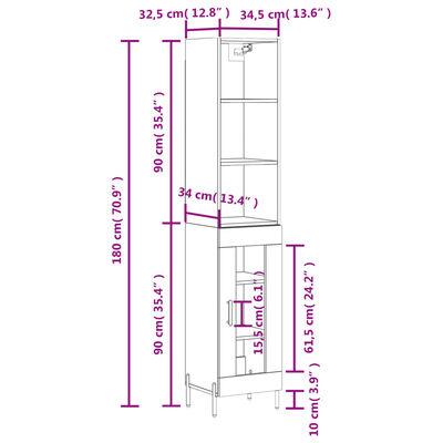 vidaXL Visoka omara visok sijaj bela 34,5x34x180 cm inženirski les