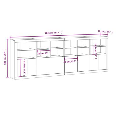 vidaXL Komoda z LED lučkami siva sonoma 283x37x100 cm