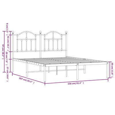 vidaXL Kovinski posteljni okvir z vzglavjem bel 150x200 cm