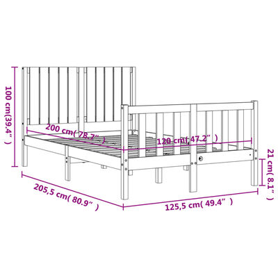 vidaXL Posteljni okvir z vzglavjem 120x200 cm trden les