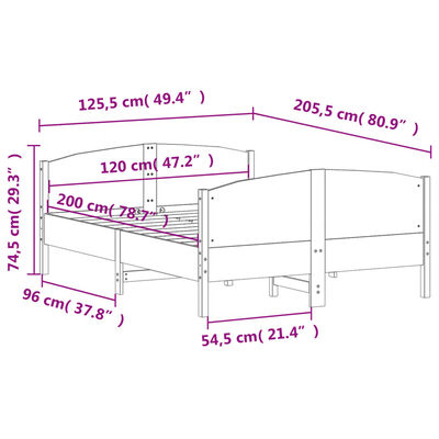 vidaXL Posteljni okvir brez vzmetnice bel 120x200 cm trdna borovina