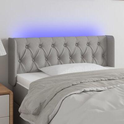 vidaXL LED posteljno vzglavje svetlo sivo 103x16x78/88 cm blago