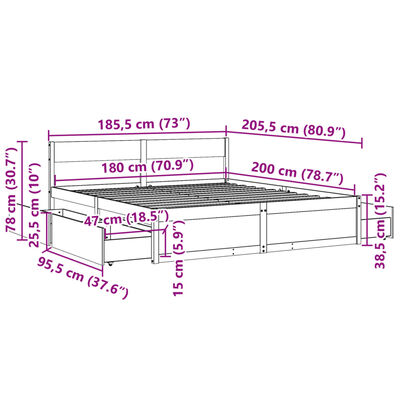 vidaXL Posteljni okvir brez vzmetnice bel 180x200 cm trdna borovina