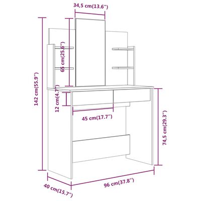 vidaXL Garnitura toaletne mizice črna 96x40x142 cm