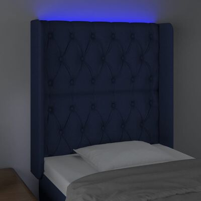 vidaXL LED posteljno vzglavje modro 83x16x118/128 cm blago