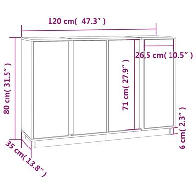 vidaXL Komoda črna 120x35x80 cm trdna borovina