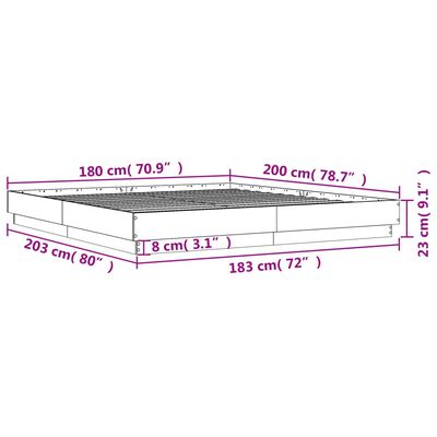 vidaXL Posteljni okvir z LED diodami sonoma hrast 180x200 cm