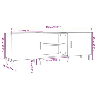 vidaXL TV omarica visok sijaj bela 150x30x50 cm inženirski les