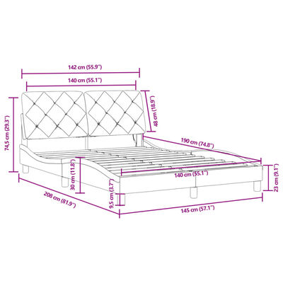 vidaXL Posteljni okvir z LED lučkami moder 140x190 cm žamet