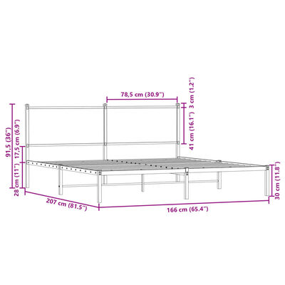 vidaXL Kovinski posteljni okvir brez vzmetnice dimljen hrast 160x200cm