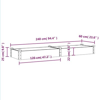 vidaXL Vrtna visoka greda s podlogo rjava 240x60x25 cm trden les jelke