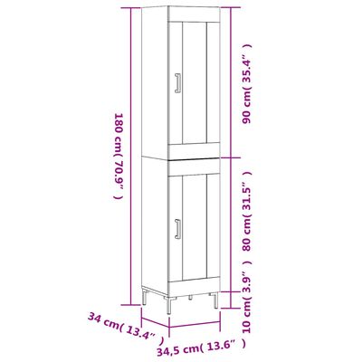 vidaXL Visoka omara visok sijaj bela 34,5x34x180 cm inženirski les