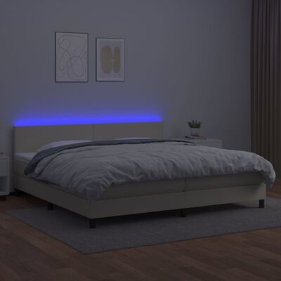 vidaXL Box spring postelja z vzmetnico LED krem 200x200cm umetno usnje