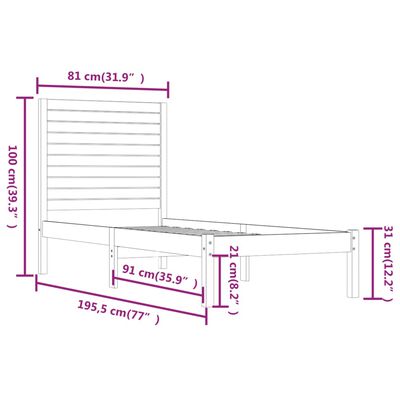 vidaXL Posteljni okvir medeno rjav iz trdnega lesa 75x190 cm