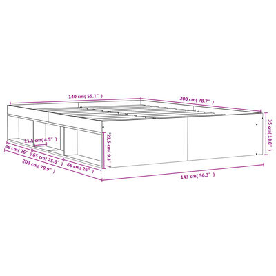 vidaXL Posteljni okvir sonoma hrast 140x200 cm