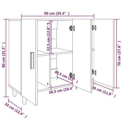 vidaXL Komoda siva sonoma 90x34x80 cm konstruiran les