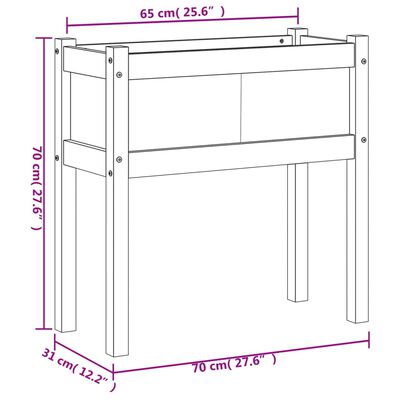 vidaXL Vrtno korito z nogami voščeno rjavo 70x31x70 cm trdna borovina