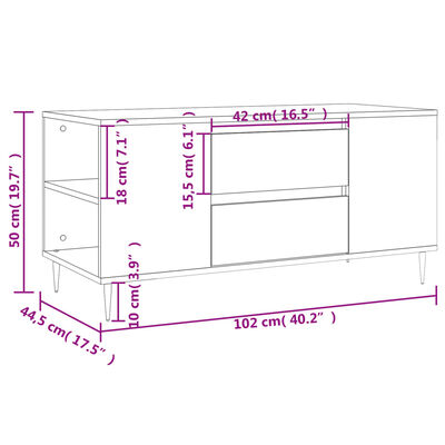 vidaXL Klubska mizica bela 102x44,5x50 cm inženirski les