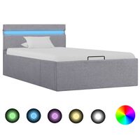 vidaXL Dvižni posteljni okvir LED svetlo sivo blago 90x200 cm