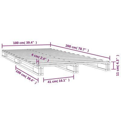 vidaXL Postelja iz palet siva 100x200 cm trdna borovina