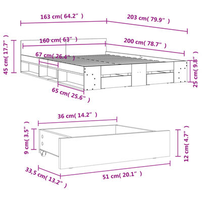 vidaXL Posteljni okvir s predali sonoma hrast 160x200cm inženirski les