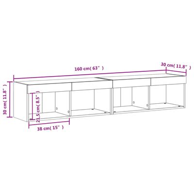 vidaXL TV omarica z LED lučkami 2 kosa rjavi hrast 80x30x30 cm