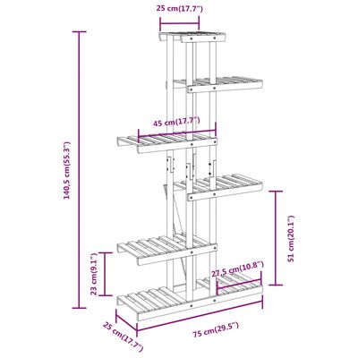 vidaXL Stojalo za rastline 75x25x140,5 cm trden les jelke