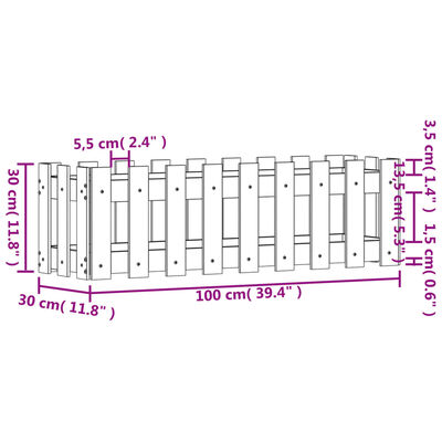 vidaXL Vrtna visoka greda z ograjico 100x30x30 cm impreg. borovina