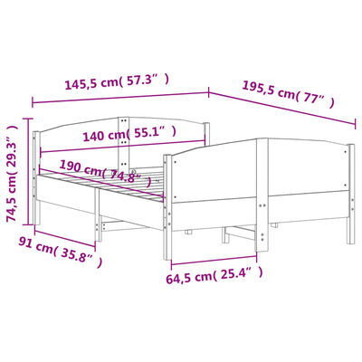 vidaXL Posteljni okvir brez vzmetnice 140x190 cm trdna borovina