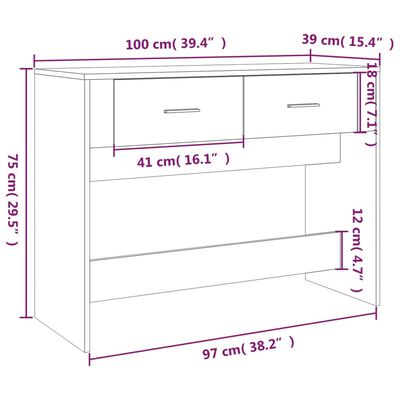 vidaXL Konzolna mizica bela 100x39x75 cm inženirski les