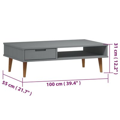 vidaXL Klubska mizica MOLDE siva 100x55x31 cm trdna borovina