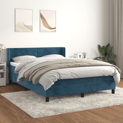 vidaXL Box spring postelja z vzmetnico temno modra 140x190cm žamet